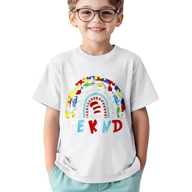 Chemises Garçons Été Décontracté Imprimé Personnalité Col Rond Manches Courtes T-Shirt Ample Blanc 1-2 Ans