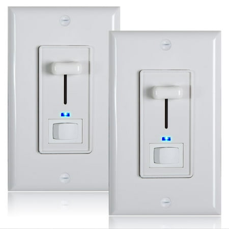 Dimmer Switch Timer - Maxxima 3-Way/Single Pole Dimmer Switch 600W Indicator Light LED Compatible, Wall Plate Included (2 Pack)