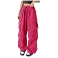 thumbnail image 3 of Cargo Pants for Women High Waist Baggy Solid Parachute Trousers (Hot Pink M), 3 of 5