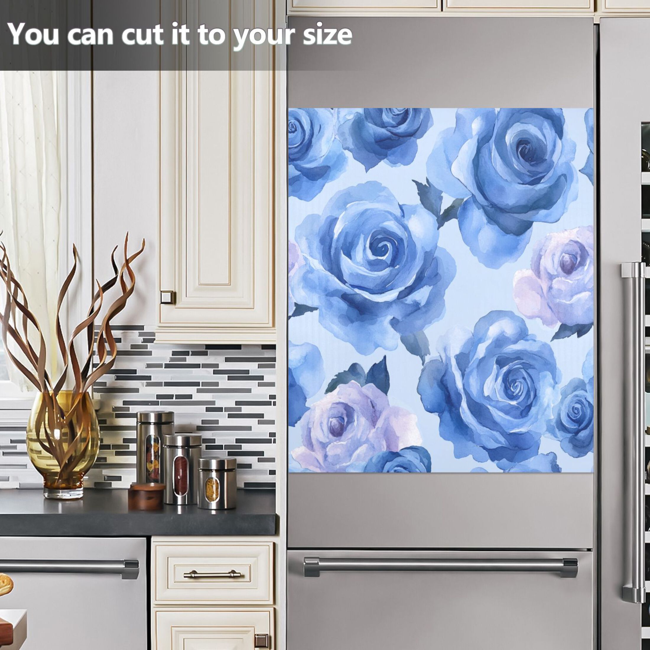 Dishwasher Magnetic Sticker 23x26 Inch Refrigerator Magnetic Sticker Washing Machine Magnetic Sticker Kitchen Panel Magnetic Sticker Home Decor Blue Roses Seamless