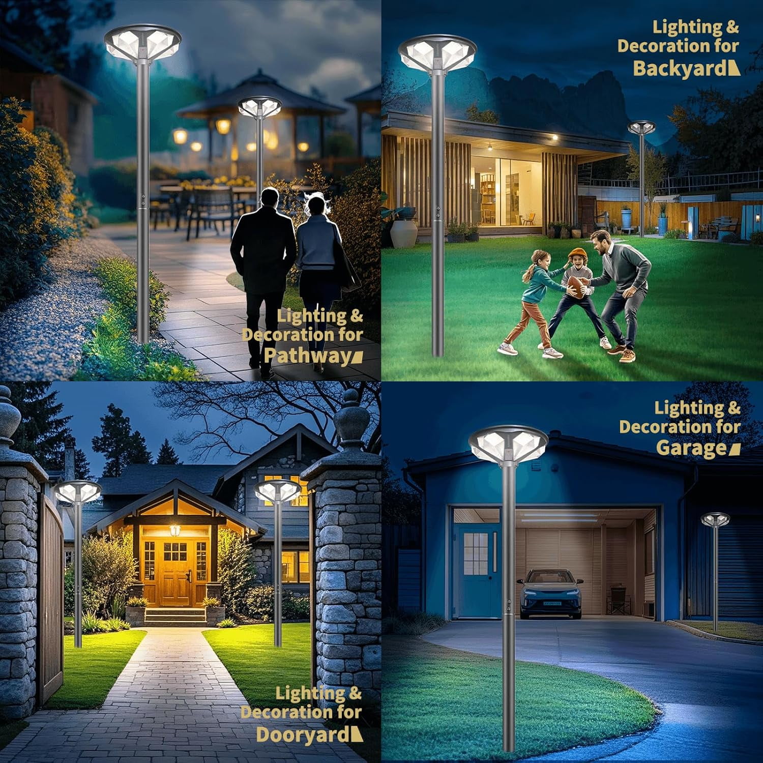 Outdoor Solar Lamp Post with 10' Galvanized Steel Light Pole, Diamond Shape, Motion Sensor, IP65 Waterproof, Dusk to Dawn, 648-LED Outdoor Solar Light with Remote for Street, Parking Lot, Pathway