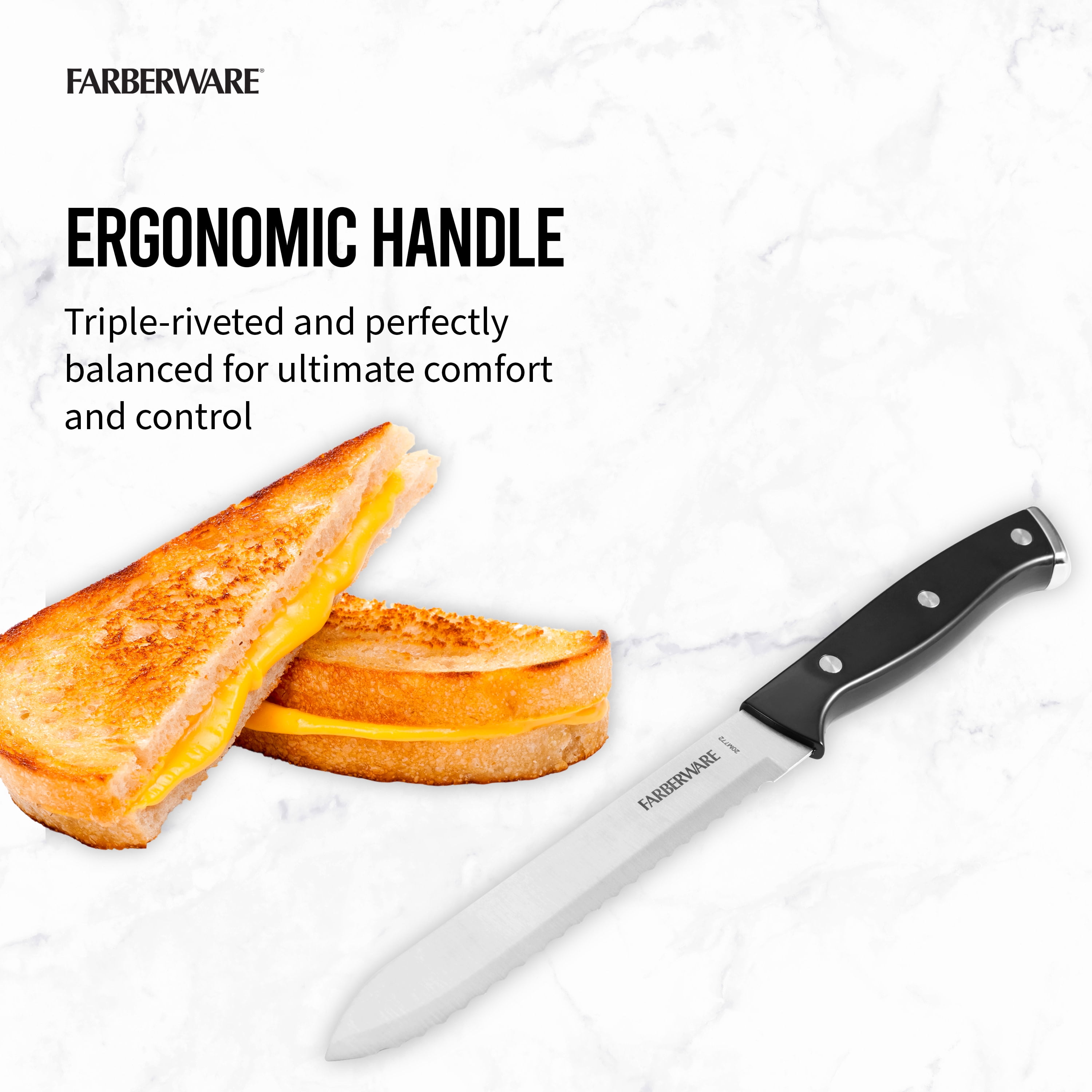 Farberware Ceramic 5-Inch Utility Knife with Custom-Fit Blade Cover, Razor-Sharp Kitchen Knife with Ergonomic, Soft-Grip Handle, Dishwasher-Safe, 5-in