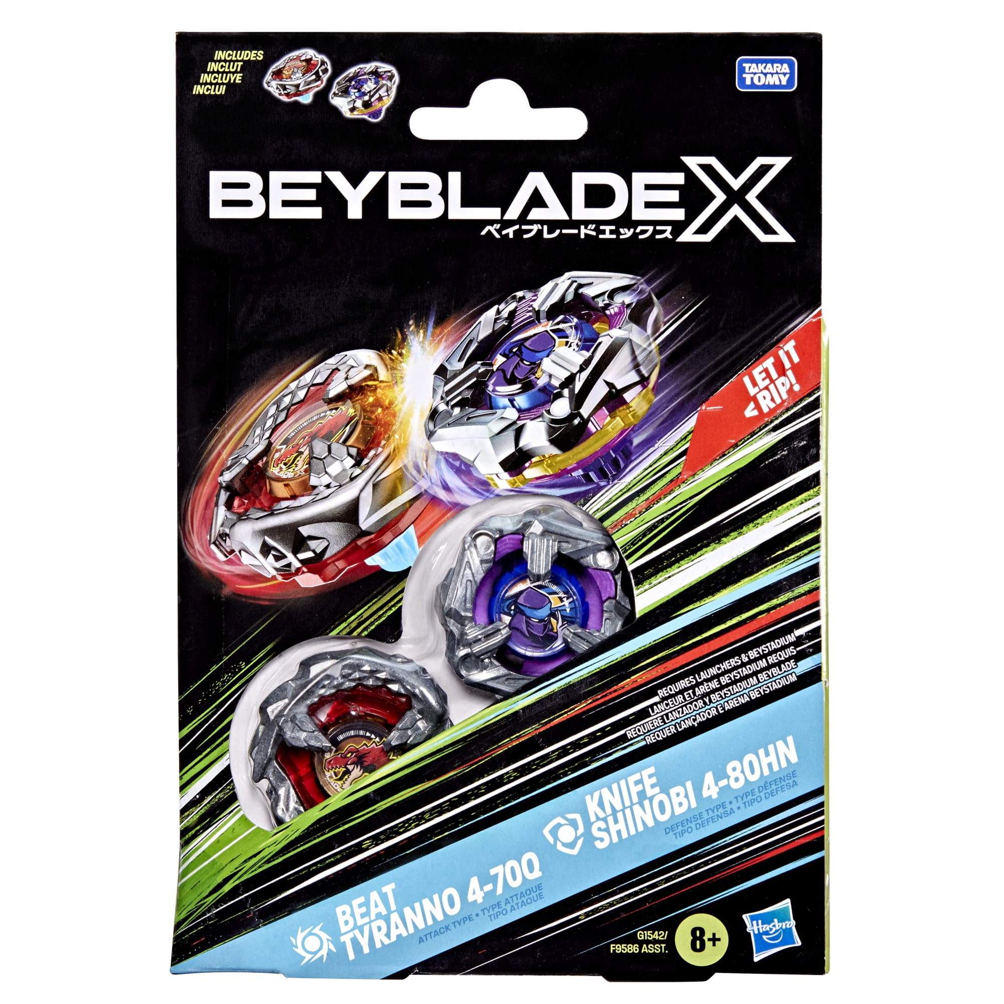 Beyblade X Beat Tyranno 4-70Q & Knife Shinobi 4-80HN Dual Pack Set, Ages 8+