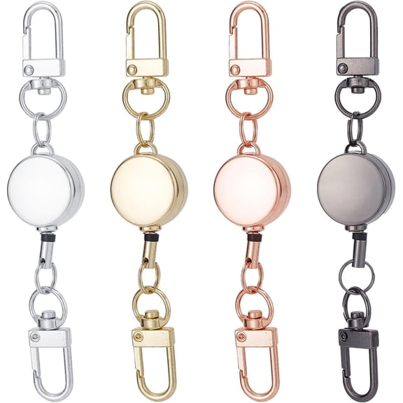 1 Box 4Pcs 4 Colors Retractable Keychain Retractable Badge Reel ID Badge Holders Reel for ID Card Holders Women Students Teachers Staff Nurses Office Keychain Supplies