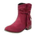 thumbnail image 2 of Viluyesy Womens Mid Calf Boots, Chunky Heels Round Toe Trendy Tassel Fall Winter Western Suede Boots Wine, 2 of 8