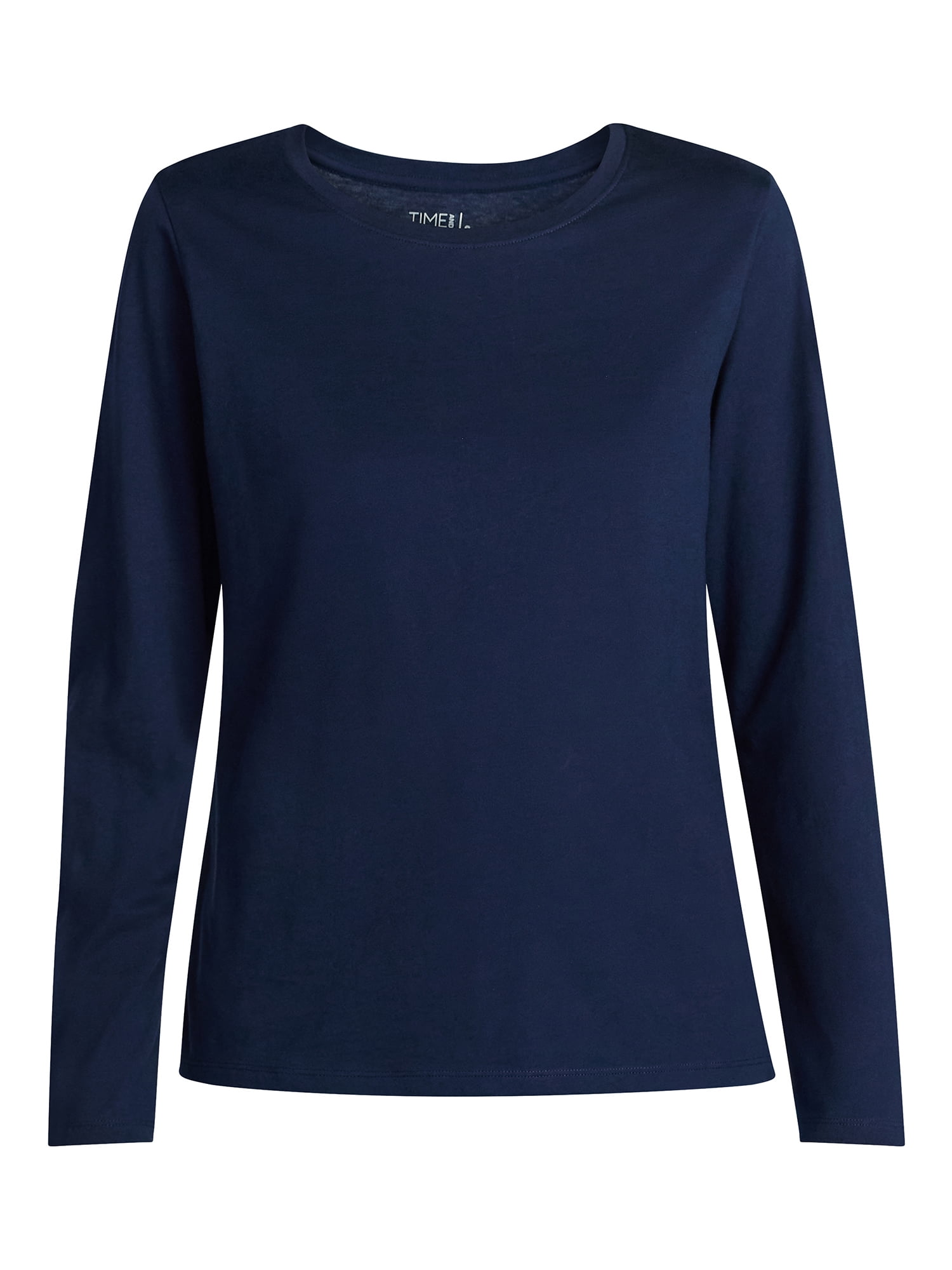 Time and Tru Women's Crewneck Tee with Long Sleeves, Sizes XS-XXXL