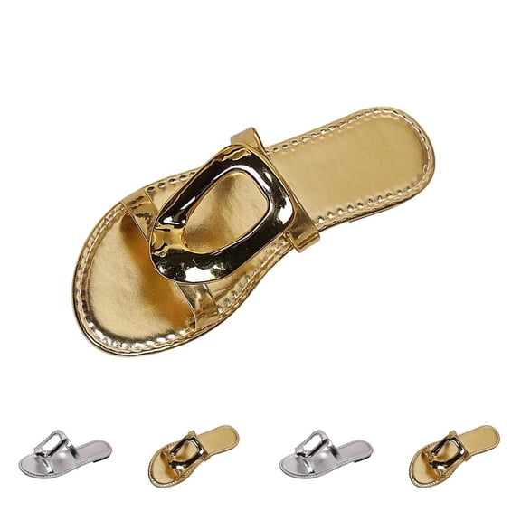 THDHVS Flat Sandals for Women,Womens Slippers,Plus Size Women Fashion Open Toe Flat Sandals Strappy Design for Dresses Gold