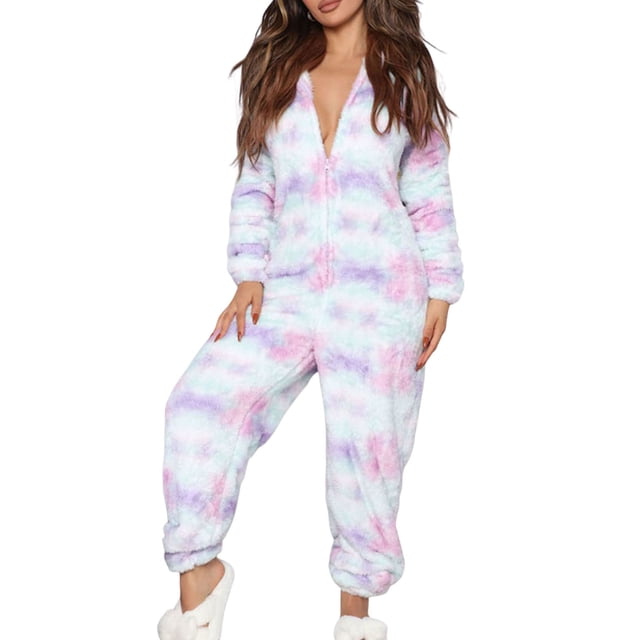 Fortune Combinaison à Capuche à Manches Longues à Imprimé Floral pour Femmes, Pyjama d'Hiver de Noël, Combinaison