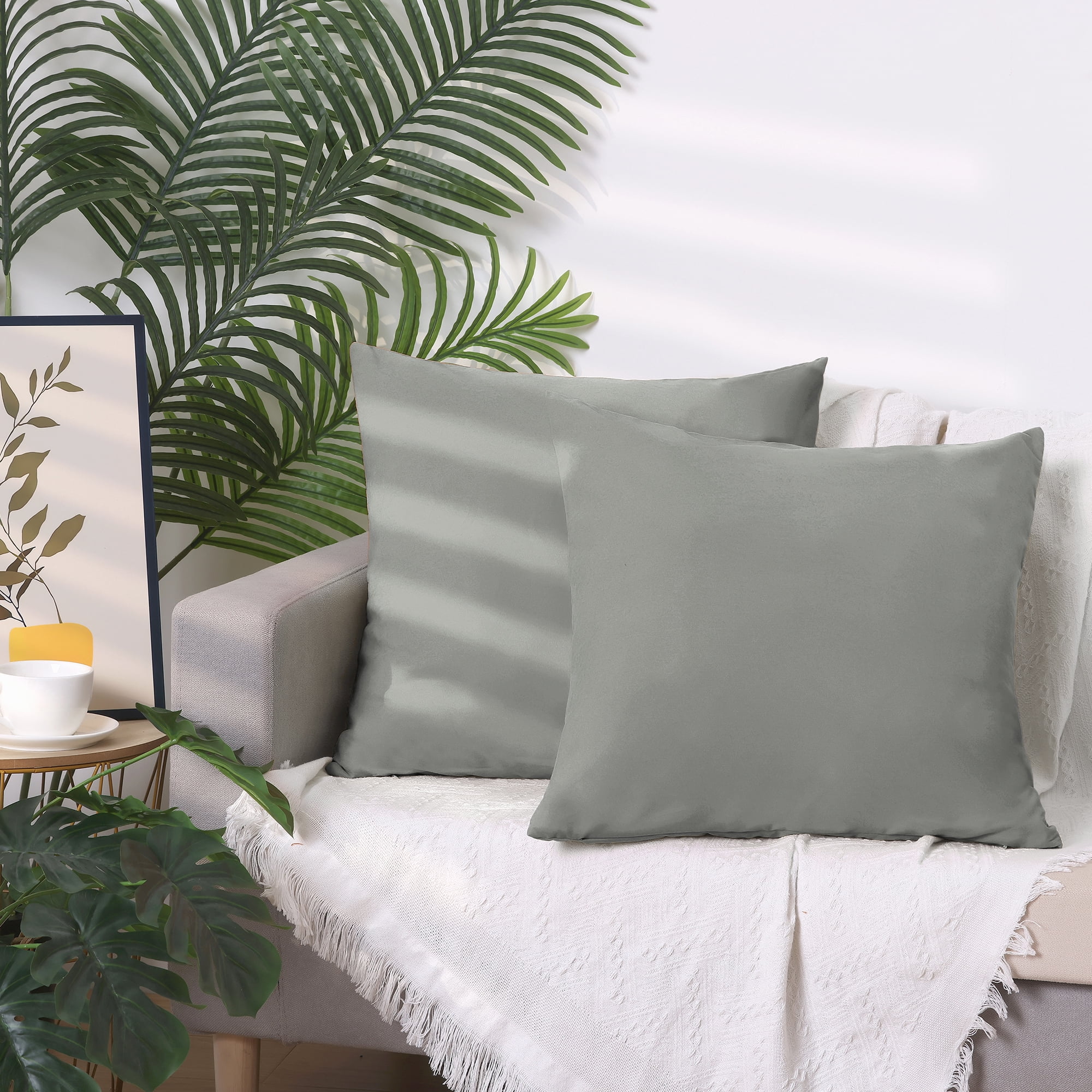 Unique Bargains 4 Pcs Solid Color Pillowcases Hidden Zipper Pillow Covers Gray 20" x 20"