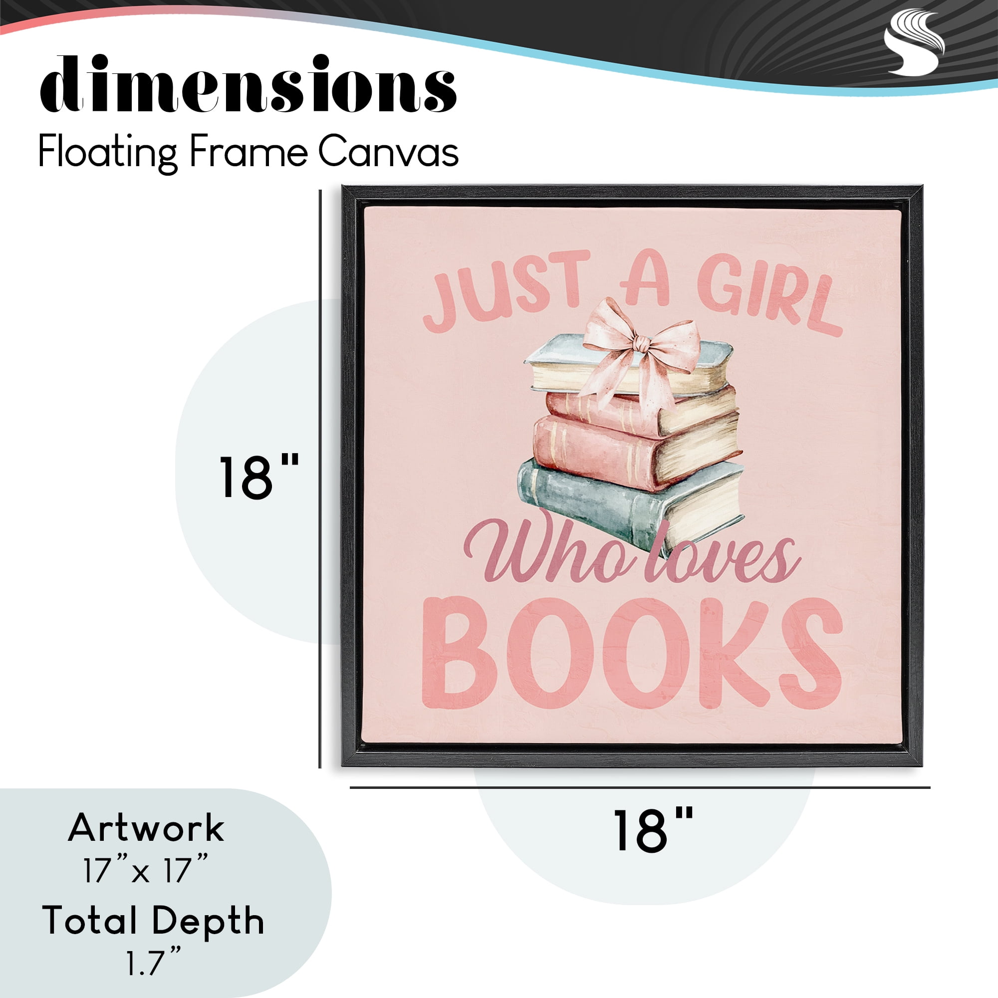 Reader Girl Who Loves Books Black Framed Floater Canvas Wall Art, design by Kim Allen