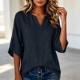 thumbnail image 3 of Linen Tops for Women Split V Neck Blouses Womens Loose Fit Casual Tshirts 3/4 Length Sleeve Solid Blouses Women Trendy Summer Outfits, 3 of 6