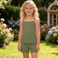 thumbnail image 2 of Tranfacy Girls 4-15Y Summer Solid Thin Spaghetti Strap Tank Top Shorts Casual Round Neck Matching Suits, 2 of 5