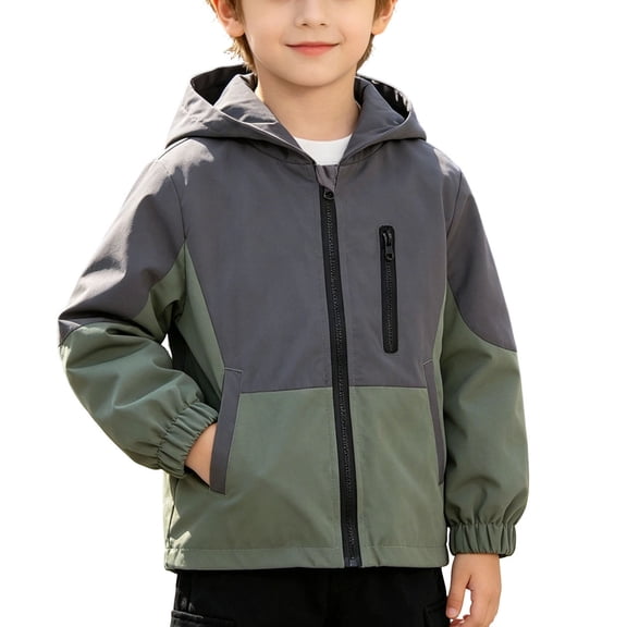 Cethrio Boys Hooded Jackets, Lightweight Casual Outdoor Long Sleeve Kids Windbreaker Army Green Size 10-12