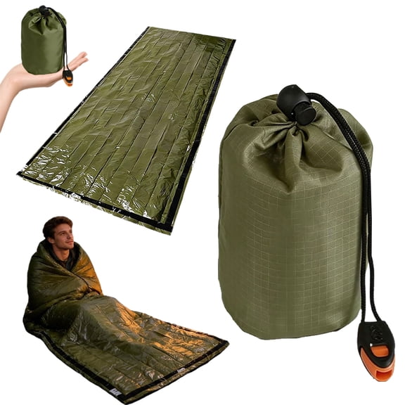 Blanket, Sleeping Bag, Emergency Sleeping Bag Survival, Waterproof, Compact Lightweight, Emergency Mat for Survival Kit Car Camping Gear Hiking Go (1, Green)