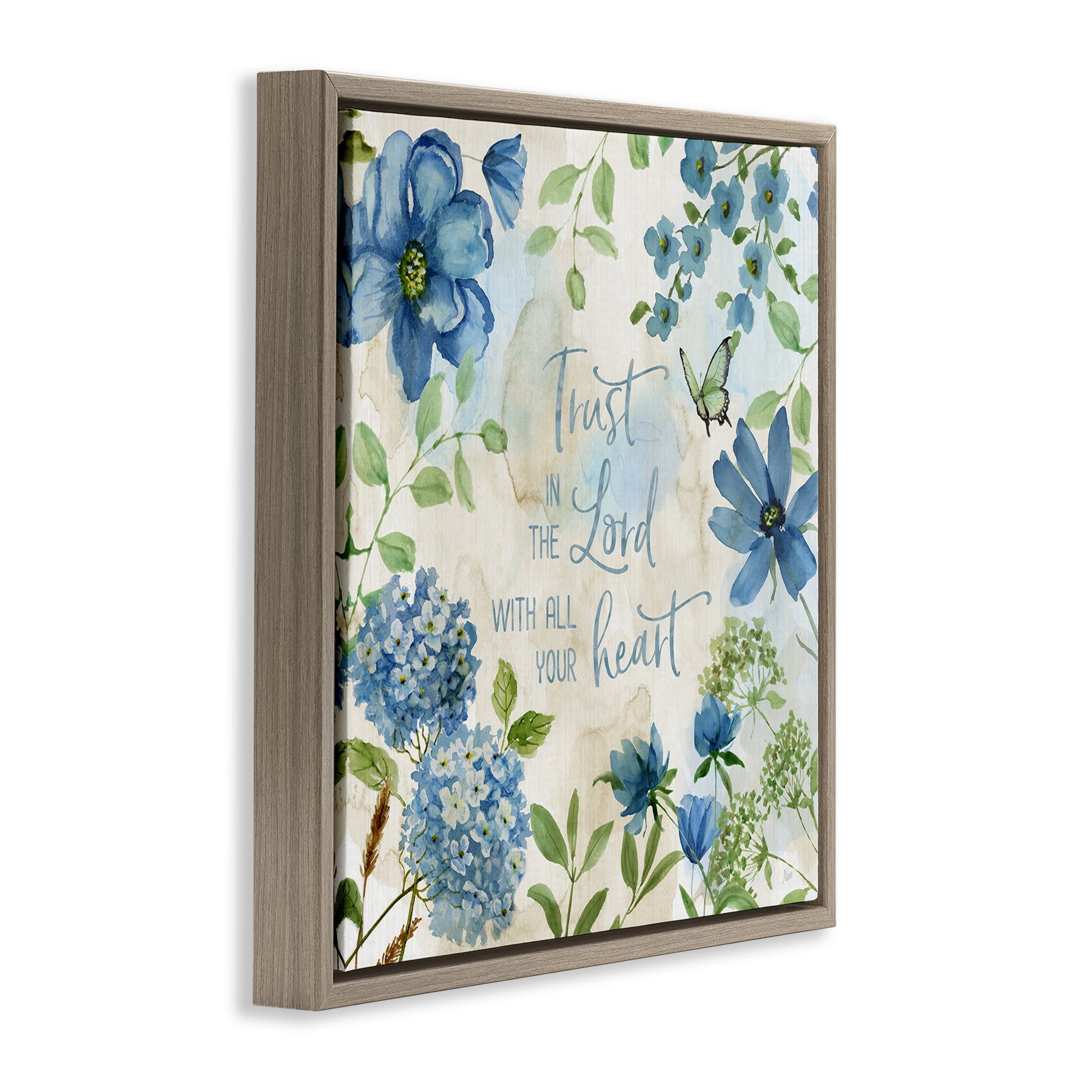 Stupell Industries Trust The Lord Floral Religious Painting Brown Floater Framed Canvas Art Print Wall Art, 25 x 25