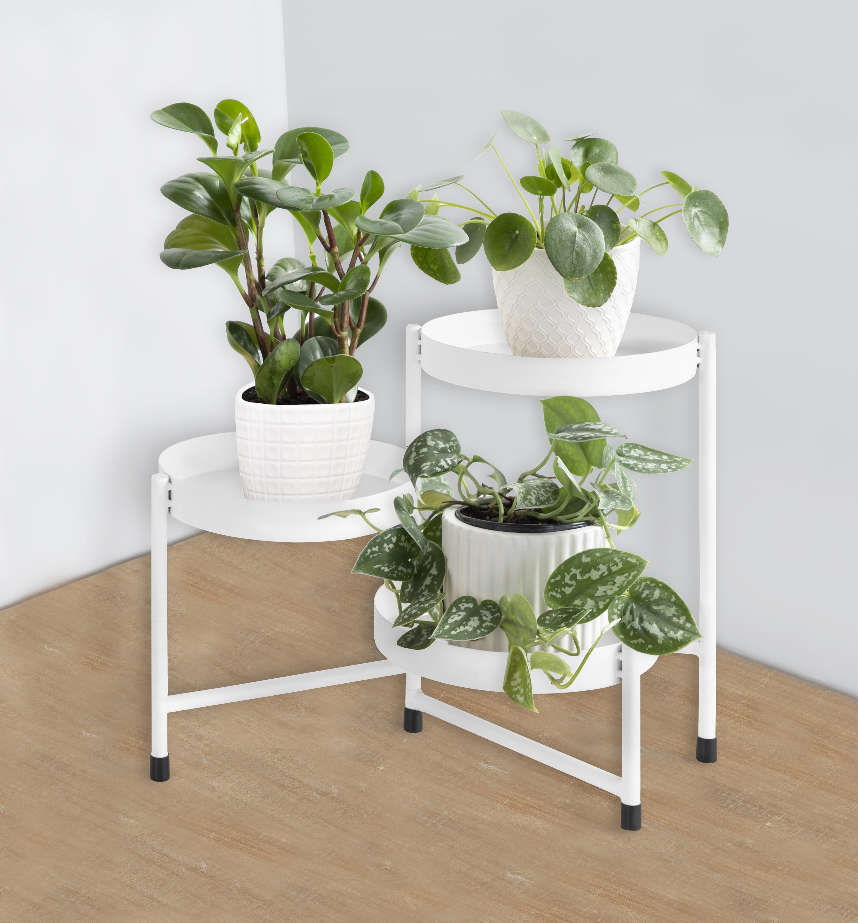 Kate and Laurel Finn Modern Tri-Level Plant Stand, 7.25 x 7.25 x 10, White, Indoor Multi-Tiered Plant Stand for Tabletop