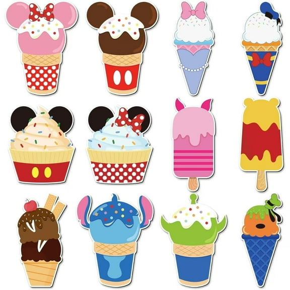 12pcs Mickey ice cream Door Decorations - Cute Summer Life Magnetic Stickers & Decals for Cars, Refrigerator, Door, Birthday & Holiday Party