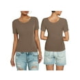 thumbnail image 2 of Anygrew Tops with Built in Bra for Women Casual Short Sleeve Fitted Scoop Neck Ribbed Knit Shirts, 2 of 6