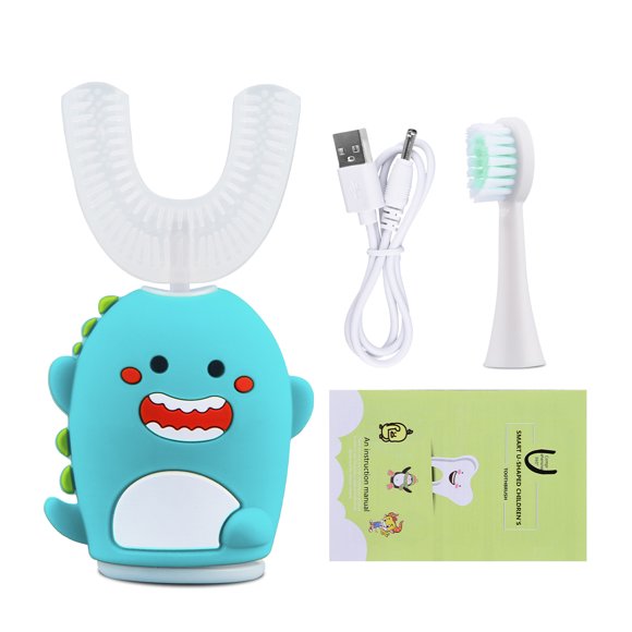 CkeyiN Automatic Ultrasonic Children's Electric Toothbrush, IPX7 Waterproof U-shaped Mouth with Silicone Toothbrush for Kids (6-12 years)