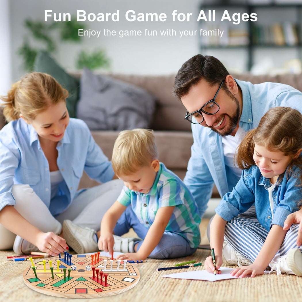 Fast Track Board Game for 6 Players - Wooden Peg Game with 24 Pegs, Peg Game Board for Teens, Easy to Palt Fast Track Game, 3-6 Players Board Game Set with 2 Dices (14 Inches)