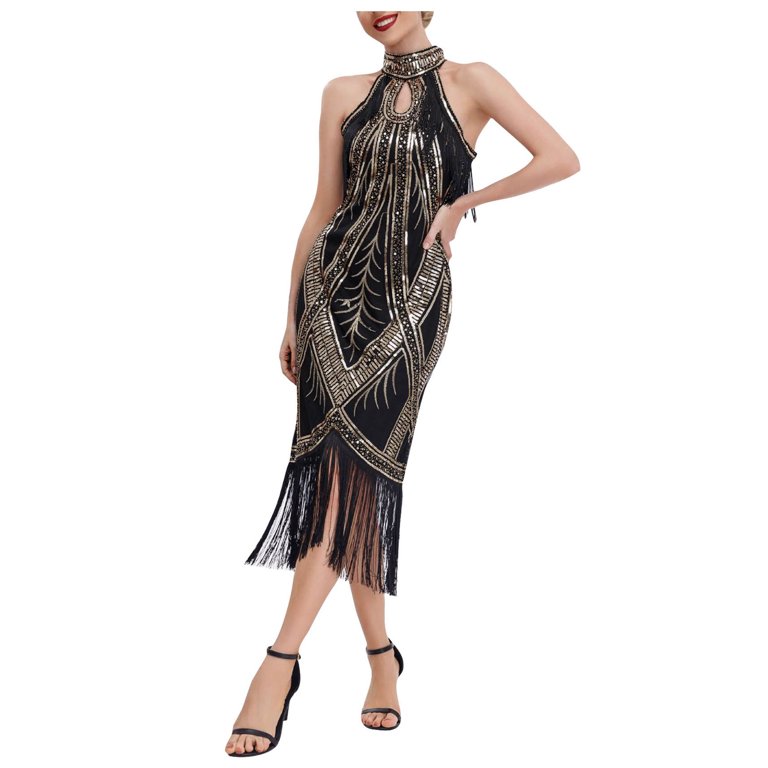 slim fit dress slacks US Warehouse] Pink 1920s Cap Sleeve Sequin Evening Dress