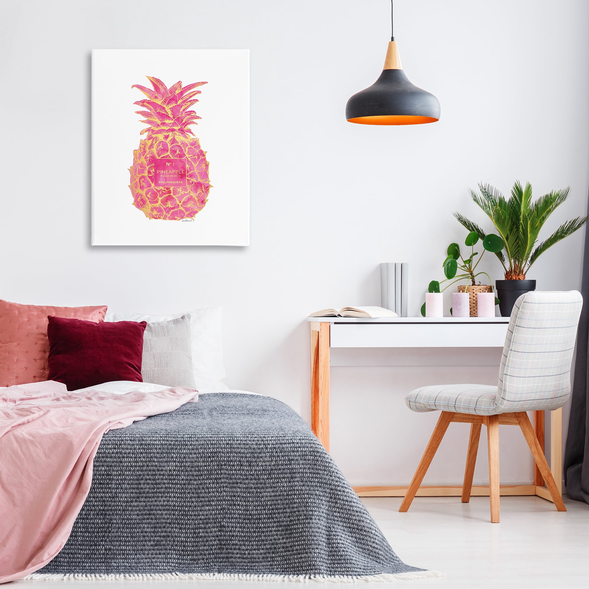 Stupell Industries Glam & Pink Pineapple Food & Beverage Painting Wrapped Canvas Art Print Wall Art, 30 x 40