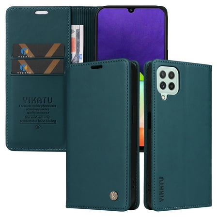 Flip Phone Case for Samsung Galaxy A22 4G LTE, Kickstand and 2 Card Slots, Shockproof and Scratch Resistant, Blue