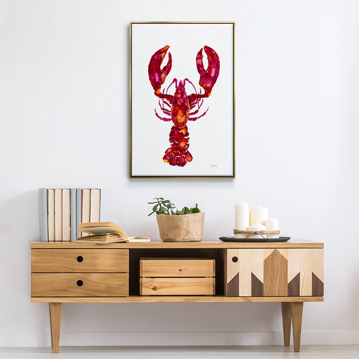 Lobster Framed Premium Gallery Wrapped Canvas - Ready to Hang - 17 x 25 - Gold Floating Frame
