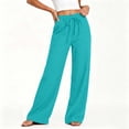 thumbnail image 2 of Wlynlyn Women's Wide Leg Pants Summer Cotton Linen Loose Casual Vacation Palazzo Trousers with Pockets Spring Clothes(Large,Blue), 2 of 9