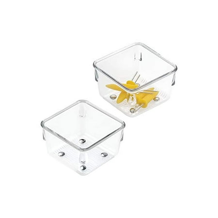 Linus Plastic Drawer Organizer, Storage Container for Vanity, Bathroom, Kitchen Drawers, 3' x 3' x 2', Set of 2, Clear