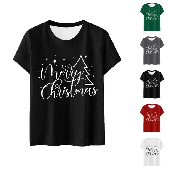 Christmas Shirts for Women Short Sleeve Crewneck Casual Merry Christmas Graphic T Shirts Xmas Holiday Tops