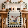 thumbnail image 2 of Table Runner 120 Inches Long for Kitchen Dining, Pig Sunflowers Dresser Scarf Farmhouse, Dining Table Decorations for Wedding/Parties, Yellow Floral Black White Checkered Rustic 13 x 120 In, 2 of 8