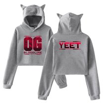 Jey Uso Yeet Bloodline Hoodie Cat Ears Hooded Sweatshirt Long Sleeve Crop Top Women's Clothes