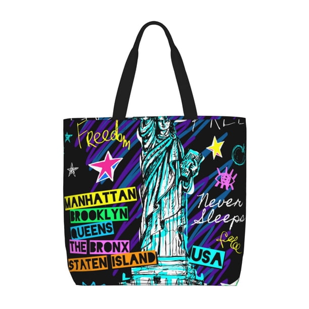 Fotbe New York City Bolsa Tote con Estampado para Mujer, Bolsos con Cremallera, Bolsa de Hombro Casual de Gran Capacidad con Bolsillos Internos