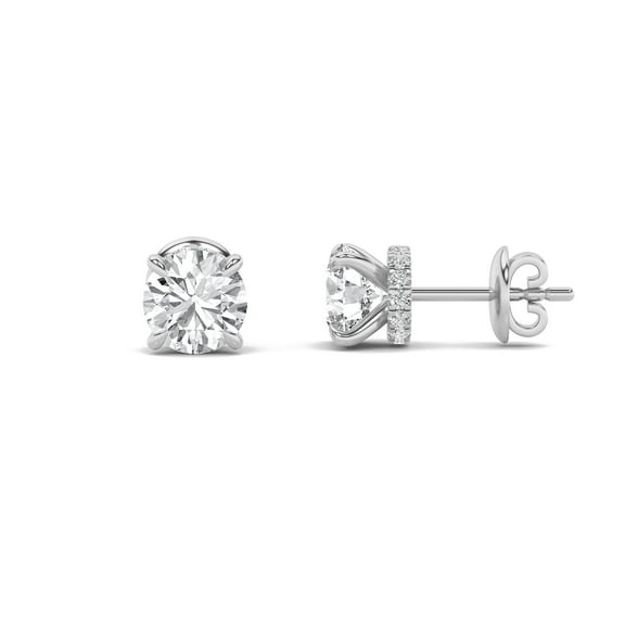 Fireborn Hidden Halo Earring Studs with 2.00Cttw  Round F/VS Lab Grown Diamonds in 14K White Gold