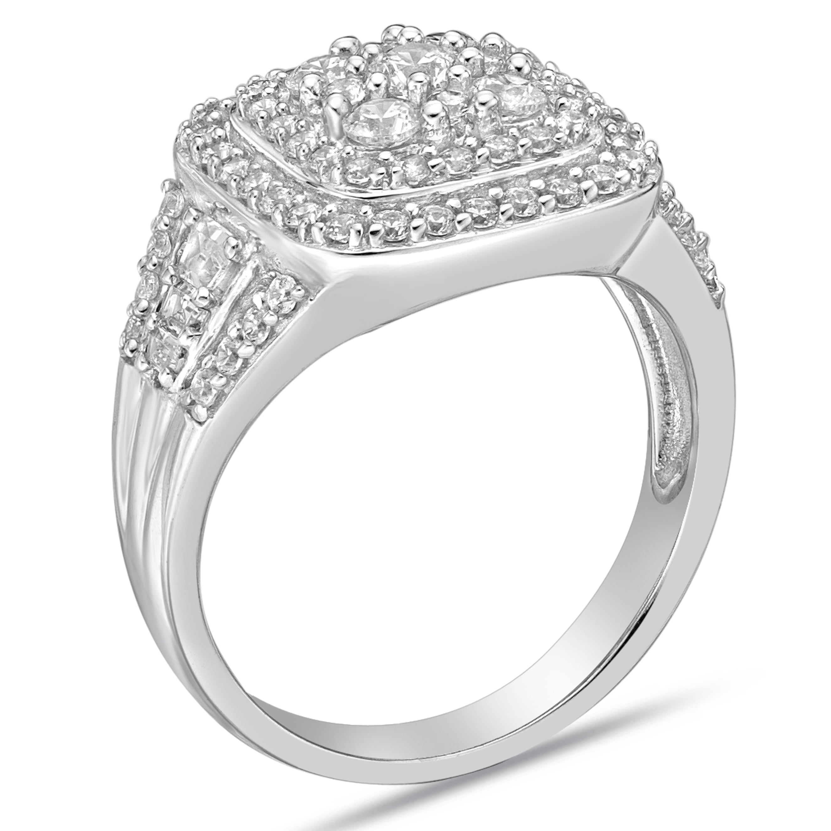Sterling Silver Cluster Round Simulated Diamond Cocktail Ring