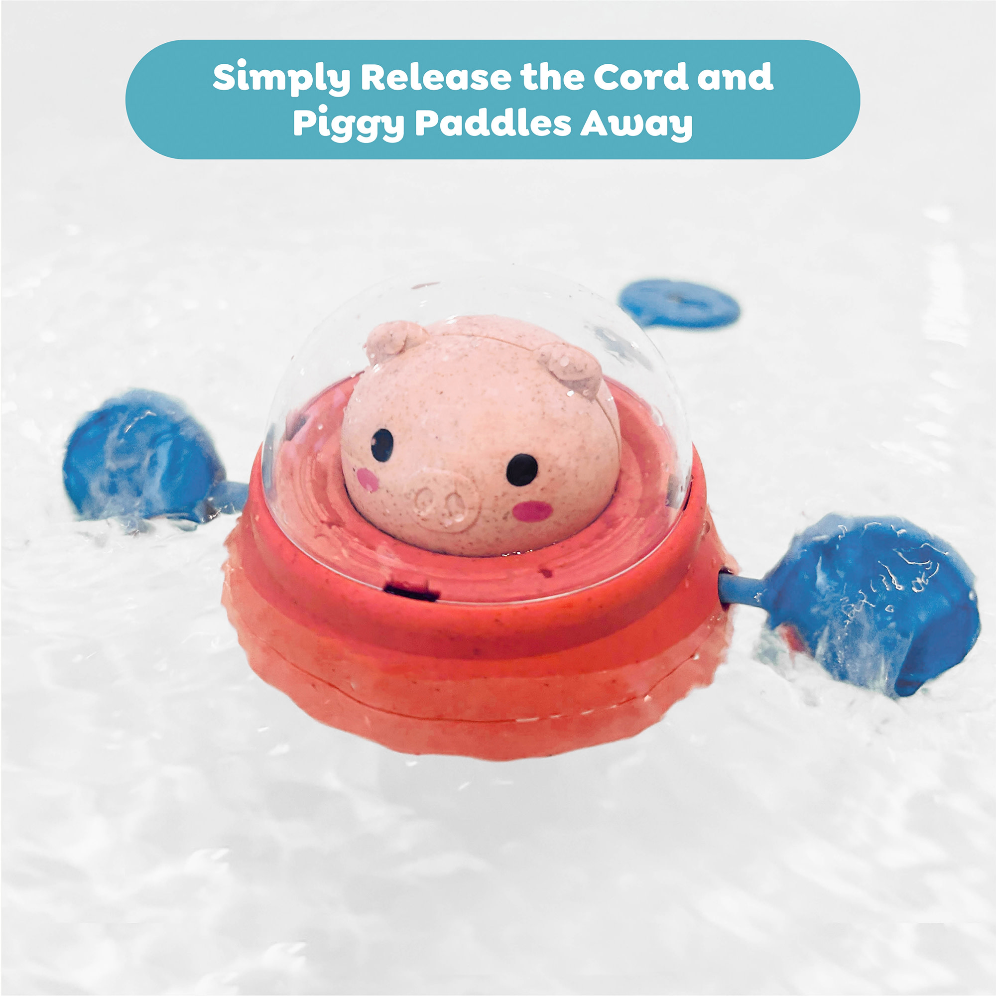 Tiger Tribe Paddle Ship Bath Toy - Space Piggy Floating Toy with Pull String Action, Non-toxic, Eco-friendly for Toddlers 18mo+, Develops Motor Skills