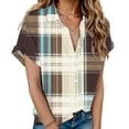 thumbnail image 2 of Womens Plaid Shirts Short Sleeve Button Down Shirt Casual Basic Tops Plus Size Tunic T Shirt, 2 of 5