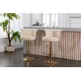 thumbnail image 4 of Modern Swivel Bar Stools Set of 2, Adjustable Counter Height Gold Barstools with Backs Upholstered Tufted Velvet Bar Chairs for Kitchen Island Counter Stools Taburetes para Barra De Cocina Beige, 4 of 9