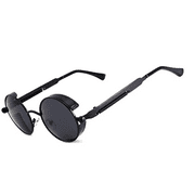 Yewang Steampunk style round vintage polarized sunglasses retro glasses UV400 protection metal frame, B1 gray frame / gray lens (not polarized), A2-black frame / gray lens