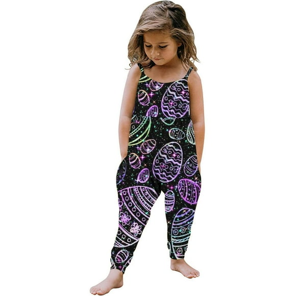 EGNMCR Easter Bunny Eggs Print Baby Romper Baby Boy Romper Toddler Girls Kids Easter Easter Eggs Printing Jumpsuit Playsuit Strap Romper Summer Outfits Clothes Baby Girl Romper