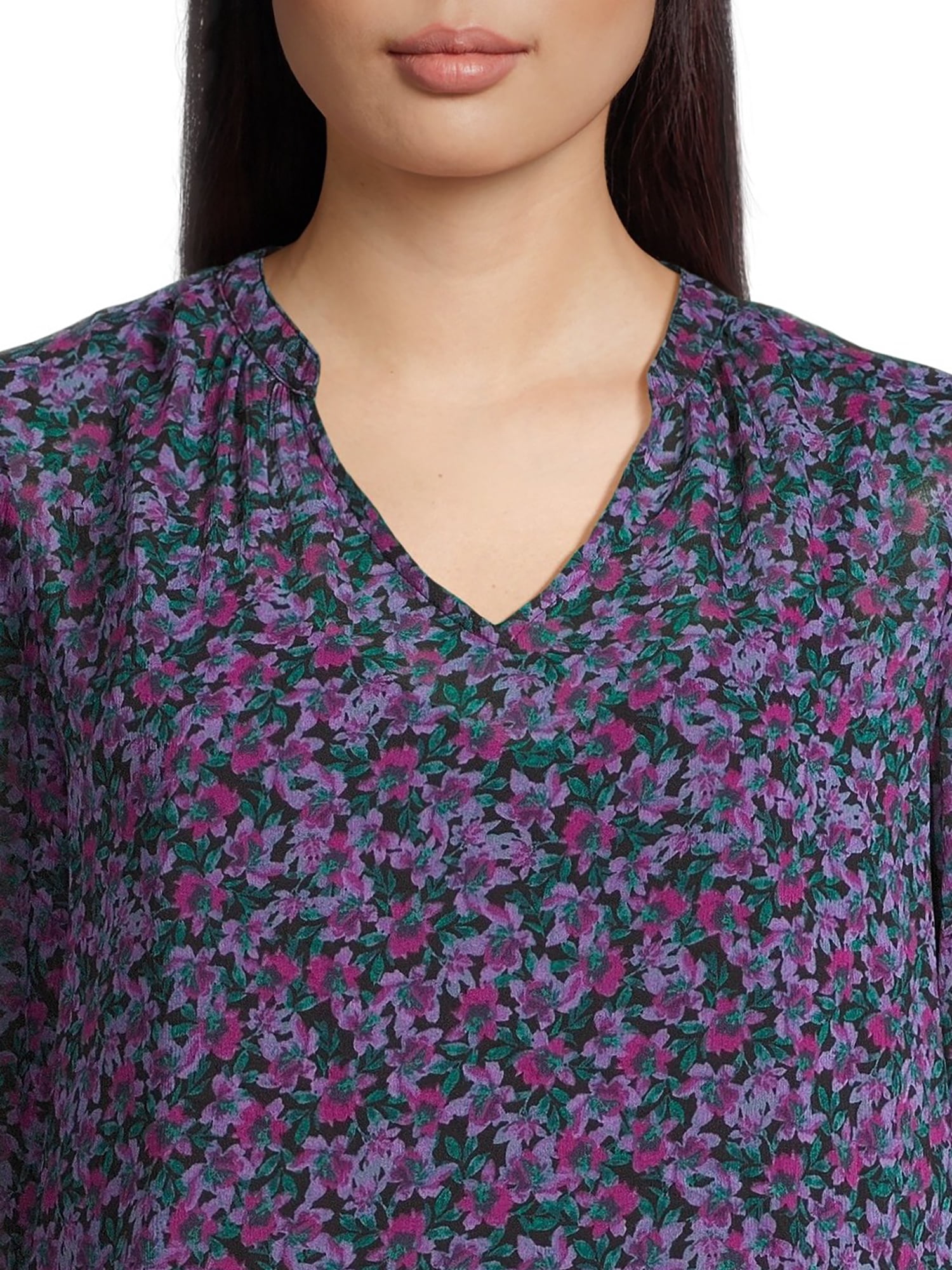 Time and Tru Women's Soft Blouse with Floral Prints, Sizes XS-3XL