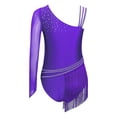 thumbnail image 2 of SiiRoh Girls Shiny Diamond Tassel Gymnastics Leotard Ballet Latin Jazz Dance Ice Skating Bodysuit Purple 12, 2 of 6