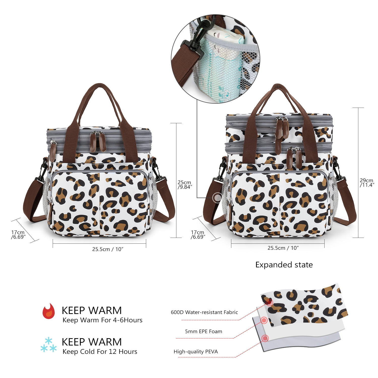 Lunch Bag for Women Men Double Deck Expandable Lunch Box,Large Lunch Bags,Leakproof Lunch Box Cooler Bag