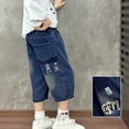 thumbnail image 2 of Glisme Boys Denim Shorts Elastic Waist Wide Leg Casual Loose Shorts Jeans With Pockets Boys Lightweight Cargo Pants Summer Size 3-4 Years, Blue, 2 of 5