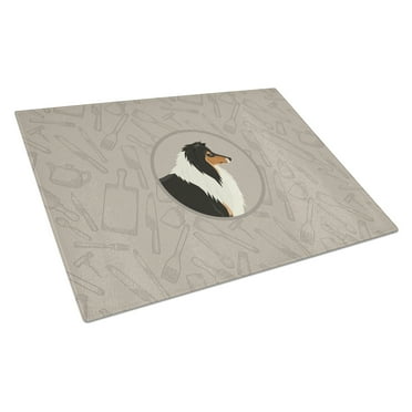 Collie In the Kitchen Glass Cutting Board Large
