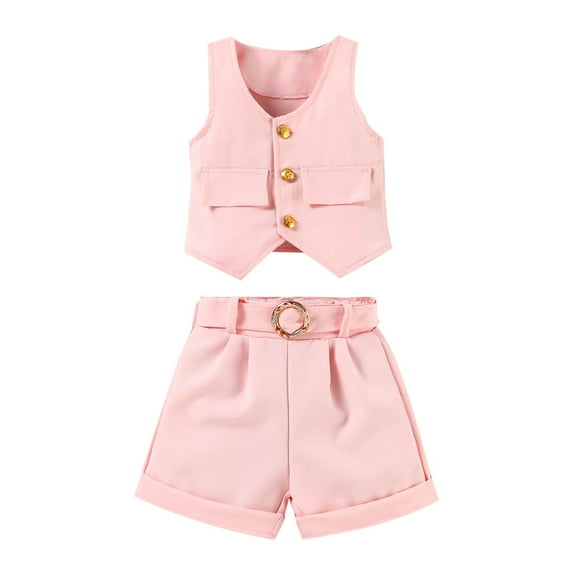 AVTOIFY Kids Clothes, Baby Outfits, Baby Clothes, Girls' Fashion V-neck Breasted Suspender Pleated Skirt Hat Four Piece Set Pink 2 Years