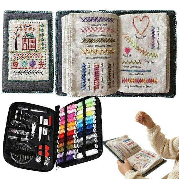 Portable All Scenario Embroidery Stitch Book Kit, 86 PCS 18-Color Thread 106 Patterns, Embroidery Books of Stitches with a Complete Toolkit and Instructional Tutorial for Sewing Enthusiasts