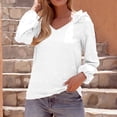 thumbnail image 2 of Womens Chiffon Blouses Long Sleeve V Neck Tops Dressy Casual Loose Pom Pom Shirts Ruffle Trim Shoulder Tshirts Top, 2 of 5