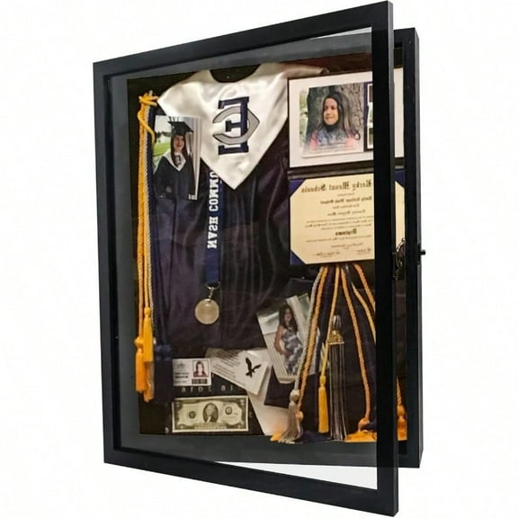 Graduation Shadow Box Frame 13x16, Large Graduation Frames with Glass Window, Metal Lock, Memory Box for Graduation Keepsake, Cap and Gown Black